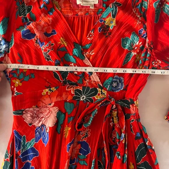 Anthropologie Red Floral Boswell Midi Dress 8